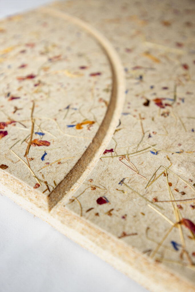 Getrockneter Blätter- und Blumenstaub auf einer gepressten Papieroberfläche