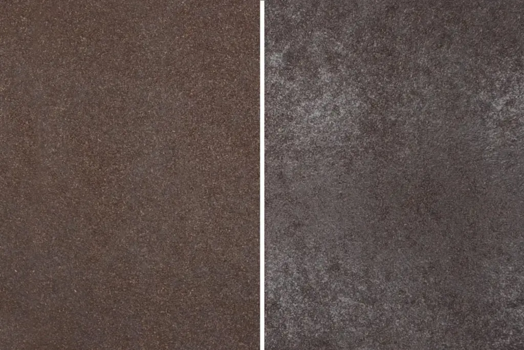Vergleich zweier Oberflächen mit unterschiedlicher Textur und Farbintensität