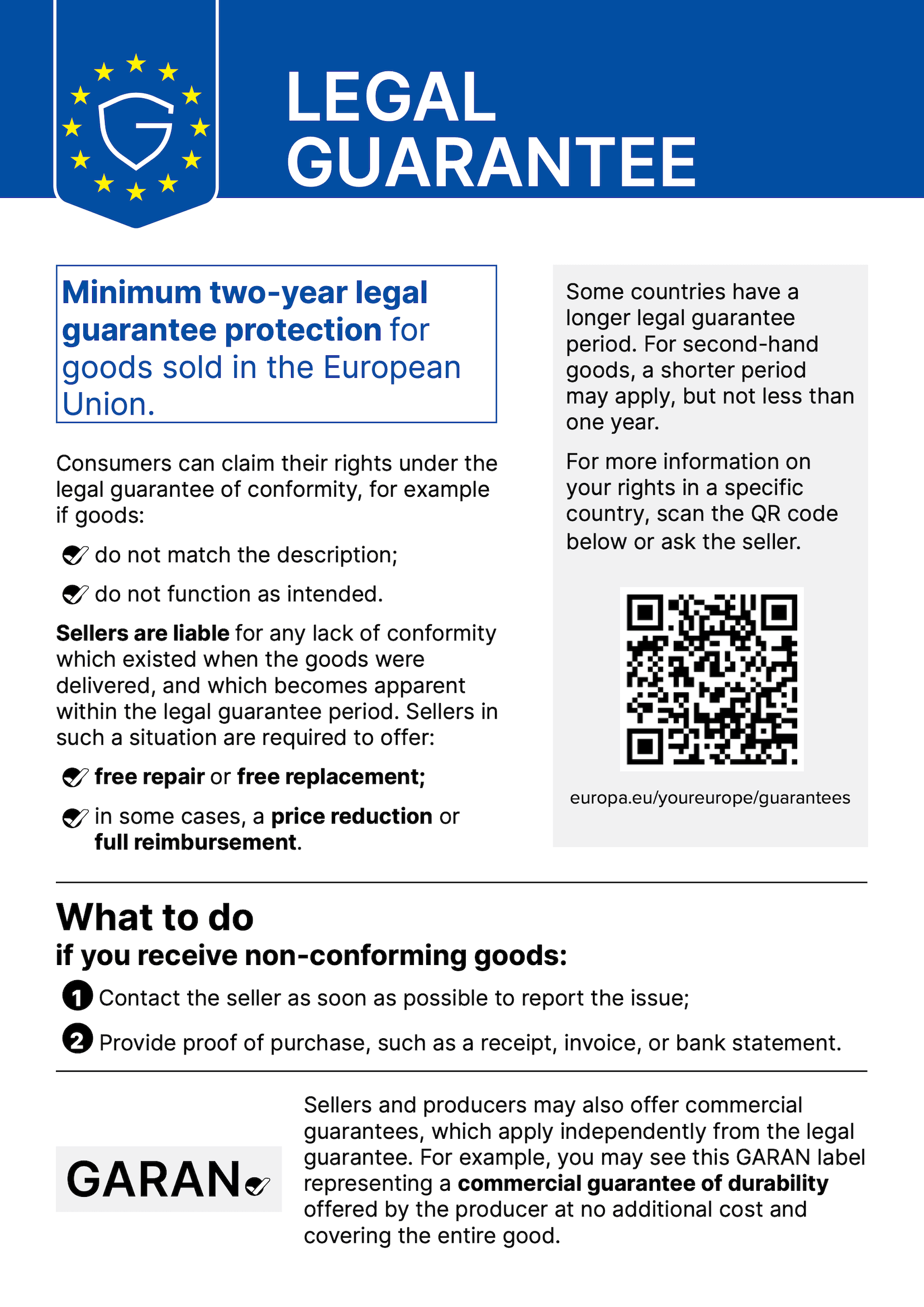 Legal guarantee – EU harmonised notice
